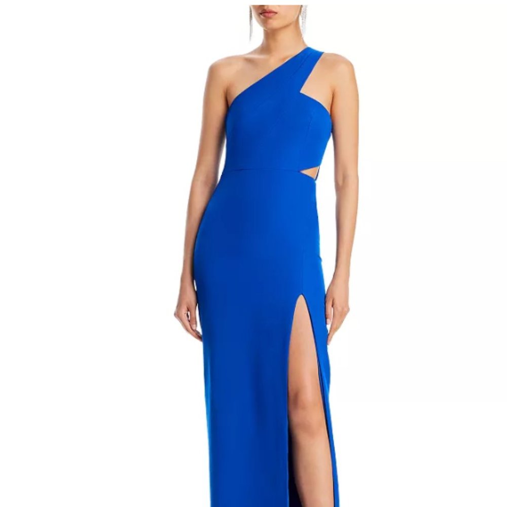 Aidan Mattox One-Shoulder Crepe Cutout Gown